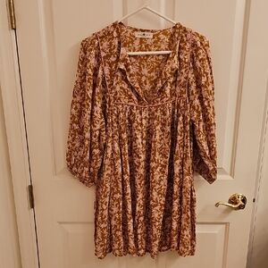 Natural Life Floral Dress in Brown and Pink